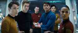Pavel Chekov (Anton Yelchin), Kirk, Scotty (Simon Pegg), Dr. Leonard 'Bones' McCoy (Karl Urban), Hikaru Sulu (John Cho) and Nyota Uhura (Zoe Saldana)