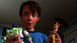 Toy Story 3: Buzz Lightyear (Tim Allen, Andy (John Morris) and Woody (Tom Hanks)