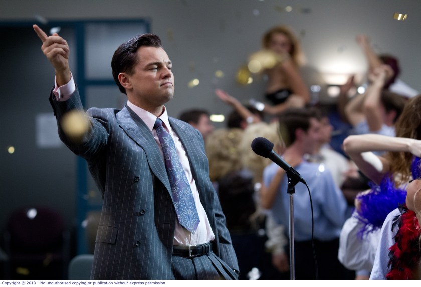 Leonardo DiCaprio as Jordan Belfort in The Wolf of Wall Street
