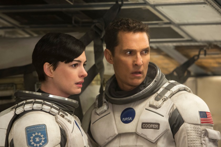 Anne Hathaway as Amelia Brand and Matthew McConaughey as Cooper in Interstellar