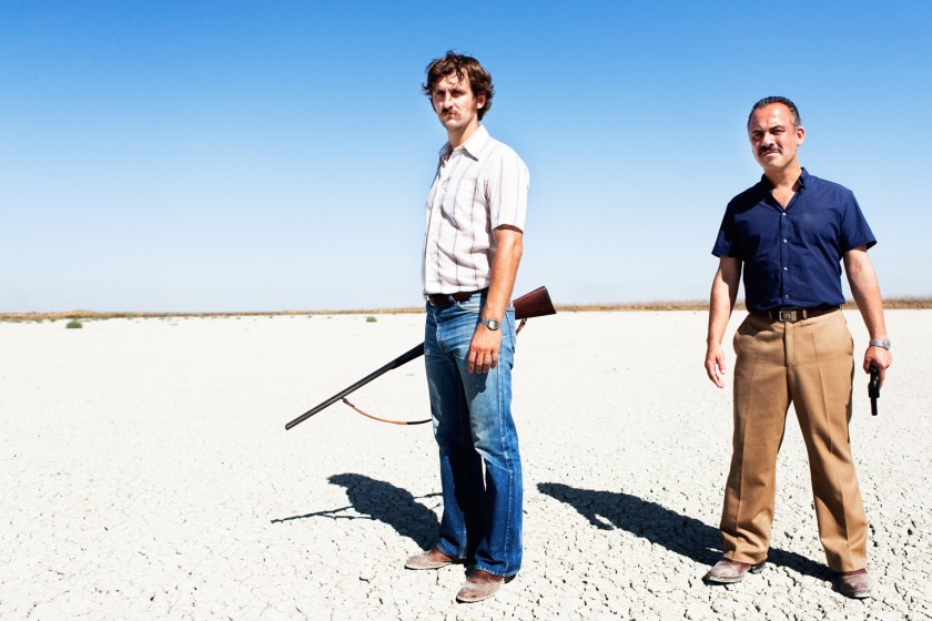 Raúl Arévalo as Pedro Suárez and Javier Gutiérrez as Juan Robles in Marshland