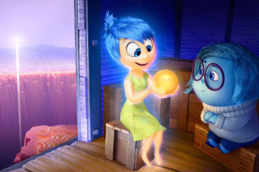 Joy (voiced by Amy Poehler) and Sadness (voiced by Phyllis Smith) in Inside Out