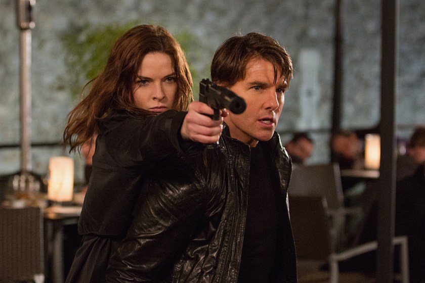 Rebecca Ferguson as Ilsa Faust and Tom Cruise as Ethan Hunt in Mission: Impossible – Rogue Nation